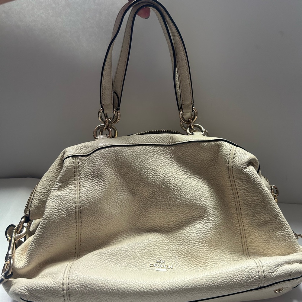 Coach Chalk White Lenox Satchel Crossbody Bag in Pebble Leather F59325